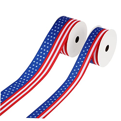 KONTONTY 2 Rollen 10 Schleife Patriotisches Band Band Der Amerikanischen Flagge Diy-bänder Rot Gegenwärtig 4. Juli Band Ornamente Unabhängigkeit Tag Strauß Sackleinen Multi Polyester von KONTONTY