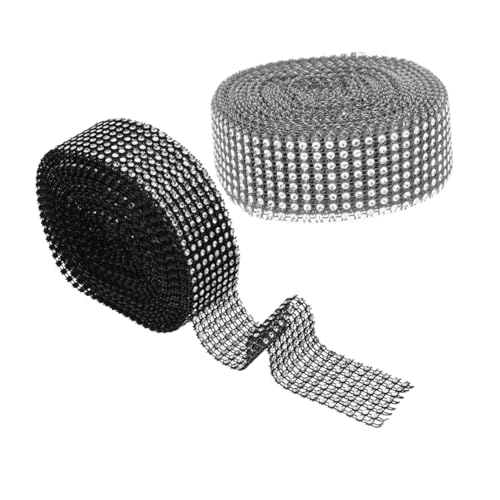 KONTONTY 2 Rollen Nachahmung Diamantdekoration Kuchendekorationen aus Stoff Netzband Bling-Dekoration aus schwarzen Steinen Bling-Band bling Strassband Faux-Strass-Netz Harz KONTONTY 2 Rollen Nachahmung Diamantdekoration Kuchendekorationen aus Stoff Netzband Bling-Dekoration aus schwarzen Steinen Bling-Band bling Strassband Faux-Strass-Netz Harz von KONTONTY