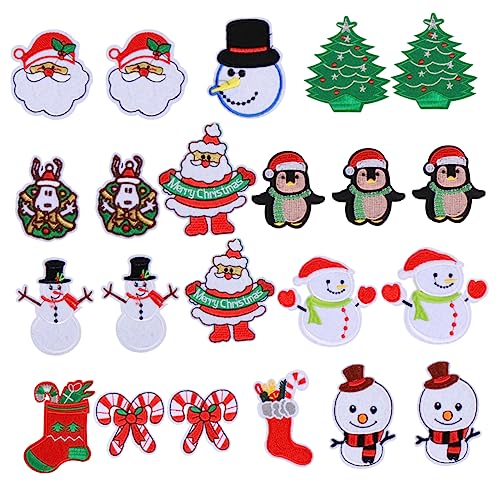 KONTONTY 22St Weihnachtsaufkleber Weihnachts-Stickerei-Patches Schneemann-Aufnäher Patches nähen weihnachtsdeko stickrahmen gestickte weihnachtsaufnäher Patches zum Thema Weihnachten Stoff von KONTONTY