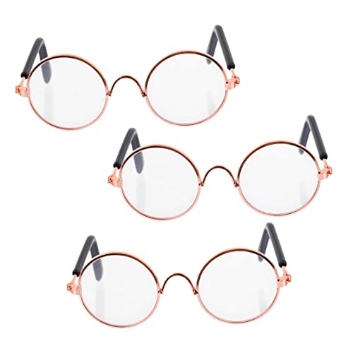 KONTONTY 2St Mini-Brille Puppen Kleidung Puppen Klamotten Puppenkleidung Mini Sonnenbrille Retro-Brille Haustierfoto schnapsgläser Hund Brille Runde Metallbrille Eisenlegierung Transparent von KONTONTY