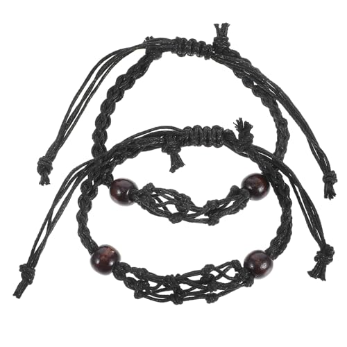 KONTONTY 2st Gewebtes Mesh-armband Leere Kordelarmbänder Leere Armbänder Kristallarmbandaufbewahrung Aus Holz Leere Kristallarmbandhalter Armbandschnur Kristalle Und Steine Black Wachsseil von KONTONTY