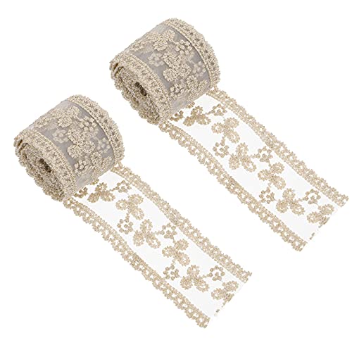 KONTONTY 2st Schmuckzubehör Vintage Spitzenband Schleifen Zum Verpacken Spitzenbesatzband Mit Fächermuster Vintage-spitzenbesatzband Blumenband Für Blumensträuße Haarband Beige Stickerei von KONTONTY