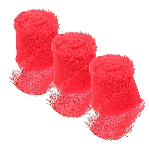 KONTONTY 3 Rollen Chiffon-gürtel Mit Ungesäumten Kanten Tür Bänder Zum Basteln Foto Band Zum Verpacken Spitze Girlanden Streamer Dekoration Hochzeitsbanner Stifte Gelbes Band Rot Polyester von KONTONTY