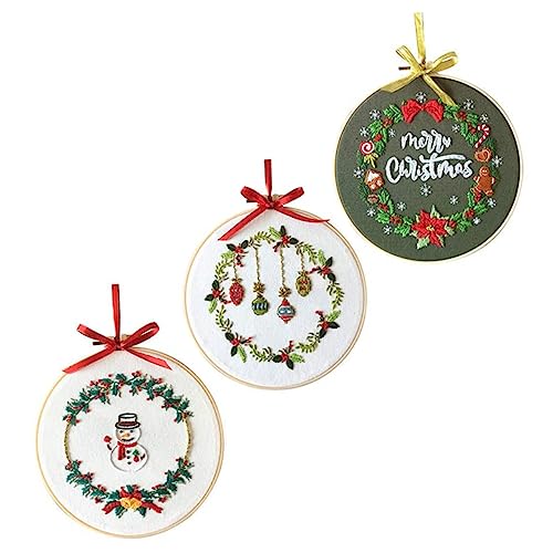 KONTONTY 3 Sätze Weihnachtskreuzstich bastelsets für weihnachten bastelset für weihnachten Stickset für Anfänger Kreuzstich-Kit Kreuzstich-Set Stickwerkzeug-Set Bettwäsche aus Baumwolle von KONTONTY