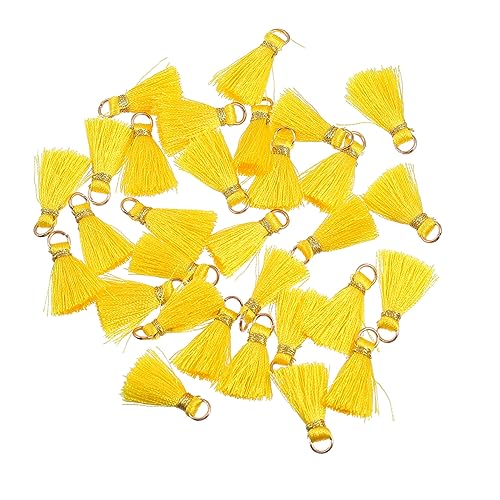 KONTONTY 30St Quaste Anhänger Quasten-Schlüsselanhänger zappeln Schlüsselanhänger Zubehör Charms quasten für lesezeichen bastelbedarf goldene eingekreiste Quasten Fächerquaste Rayon Yellow von KONTONTY