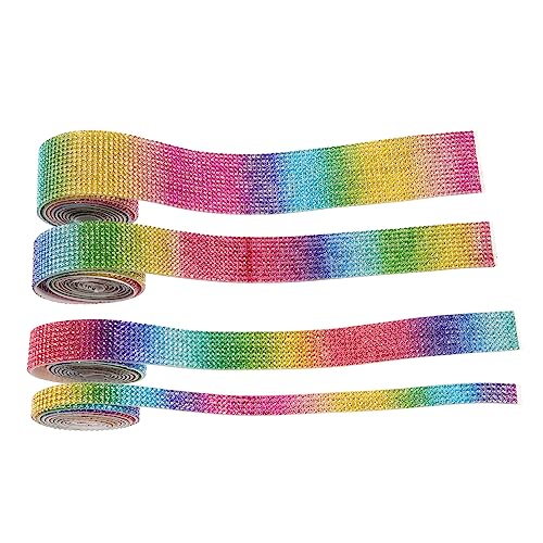 KONTONTY 4 Rollen Selbstklebender Strassstreifen multi Strassschnallen zum Basteln DIY Strassbänder Rhinestone Klebeband Band aus künstlichen Edelsteinen Kristall funkelndes Band Colorful von KONTONTY