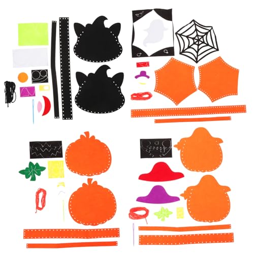 KONTONTY 4 Sets Handgefertigte Halloween Süßigkeitstüten Zum Selbermachen Halloween Taschen Gepolsterte Halloween Applikationen Kürbis DIY Applikationen Halloween Snacks Tasche von KONTONTY