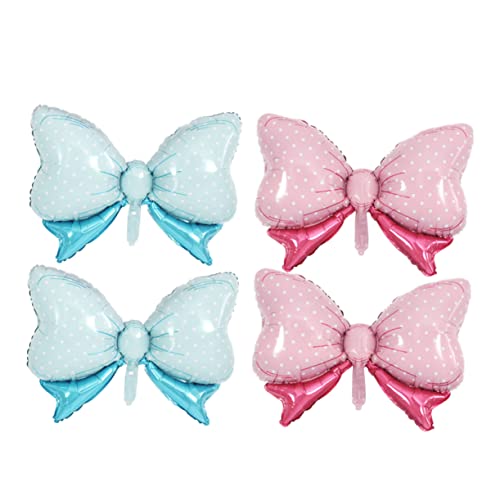 KONTONTY 4 Stück Bowknot Luftballons Aus Aluminiumfolie Cartoon Bogenform Metallic Blau Rosa Perfekte Dekoration Für Babygeburtstagsfeiern Party Layout Dekor Ideal Für Kinderfeste von KONTONTY