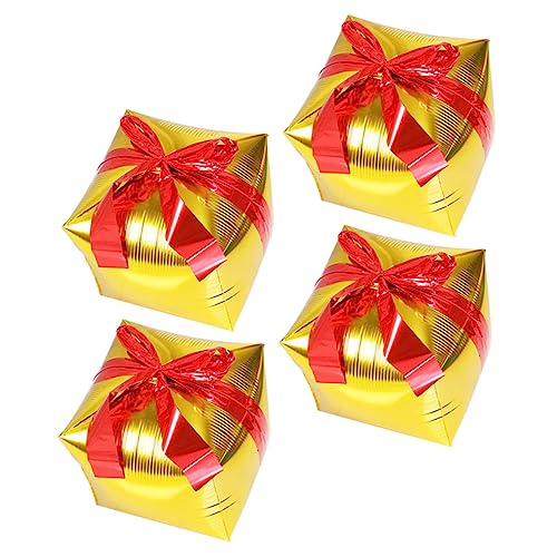 KONTONTY 4 Stück Geschenkbox Ballon Partydekorationsballon Aufhängbarer Quadratischer Ballon Quadratische Luftballons Metallischer Ballon Weihnachtsgeschenk Ballon Aluminiumfolie Golden von KONTONTY