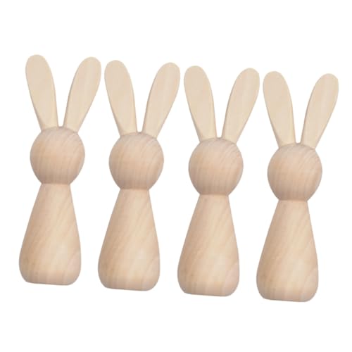 KONTONTY 4 Stück Hase aus Holz Hase Plüsch Steckpuppen unvollendet Meerschweinchenkäfig Kinderzimmer Wandtattoo Hasenkäfig Puppendekor aus Holzpflöcken DIY liefert selbst bemalte Holzpuppen von KONTONTY