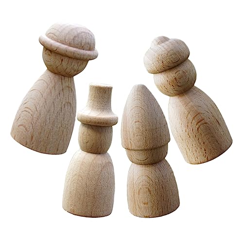 KONTONTY 4-teiliges Holz-steckpuppen-set Für Jungen Und Mädchen Unfertige Holzpuppen Blankes Design Zum Bemalen Von Hand Elegante Heimdekoration von KONTONTY