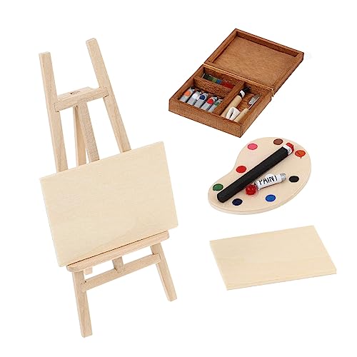 KONTONTY 4 Teiliges Miniatur Staffelei Set Aus Holz Für Ölgemälde Und Aquarelle Perfekte Dekoration Für Puppenhäuser Und Kreative Projekte Ideal Für Künstler Und Bastler von KONTONTY