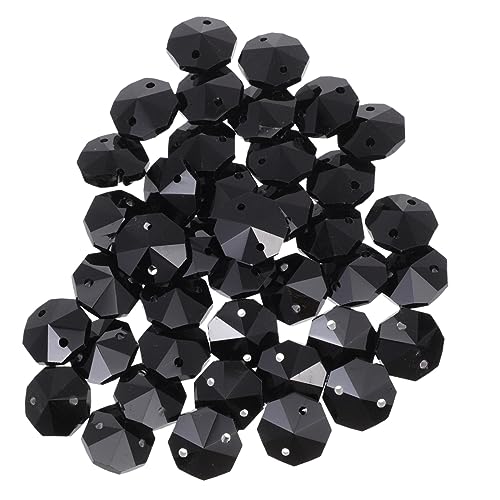 KONTONTY 40st Achteckige Doppellochperlen Halskette Mit Herz-choker Herzförmige Ohrringe Achteckige Kronleuchter Kristalle Achteckige Lose Perle Edelstein Lose Perlen Black Glas Kristall von KONTONTY