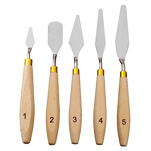 KONTONTY 5 Stk Malzubehör spachtel farbmischpalette Holzgriff Edelstahlmesser Spatel Malmesser aus Metall Bambus Beige von KONTONTY