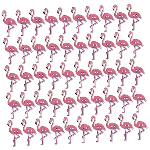 KONTONTY Holzknöpfe Flamingos 50-teiliges Set Cartoon-Knöpfe zum Nähen Stricken Scrapbooking Rosa von KONTONTY