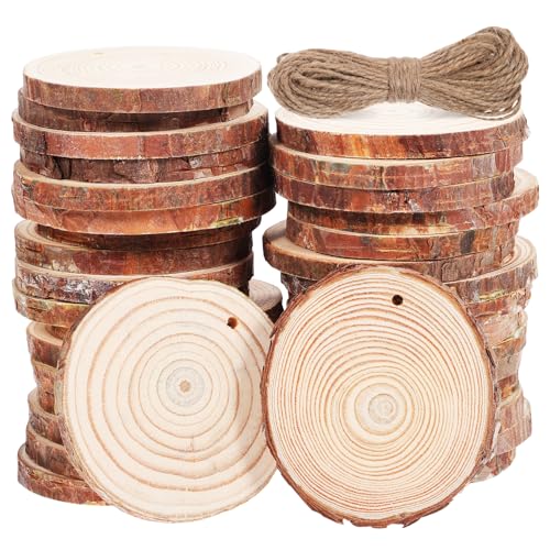 KONTONTY 50 Stück runde Holzspäne Rundholzscheiben Baummittelstücke für Tische Holzbrenner Punktierstift rustikale rolf zuckowski weihnachten runde Holzscheiben Stammscheiben zum Basteln von KONTONTY