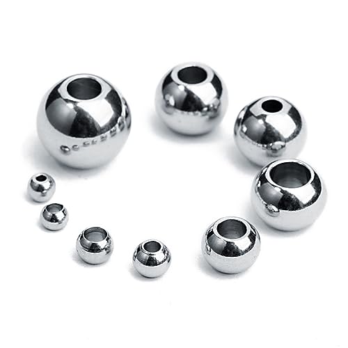 KONTONTY Perlen-set Zur Schmuckherstellung 50 Stück 4 Mm Rundes Loch Edelstahlperlen Großes Loch Charm-armband Abstandshalter Lose Perlen Für Halsketten Bastelzubehör Glasperlen von KONTONTY