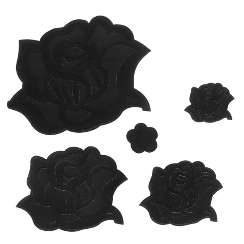 KONTONTY 5St Rosenaufnäher zum Aufbügeln Schwarzer Patch Blumenflecken aufbügeln Applikations-Patch-Kleidung Flicken für Jacken Rosenblumenfleck Kleidungsflicken Blumenbeete Baumwolle Black von KONTONTY