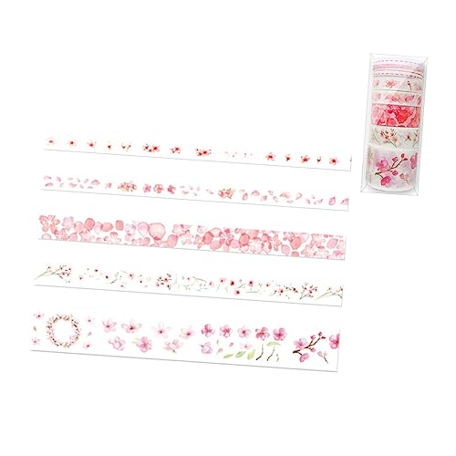 KONTONTY 9 Teiliges Set Dekoratives Washi Tape DIY Masking Tapes Sammlung Für Bastelprojekte Geschenkverpackungen Und Kreative Gestaltung Sakura 5 Klebebänder + 4 Linienrollen von KONTONTY