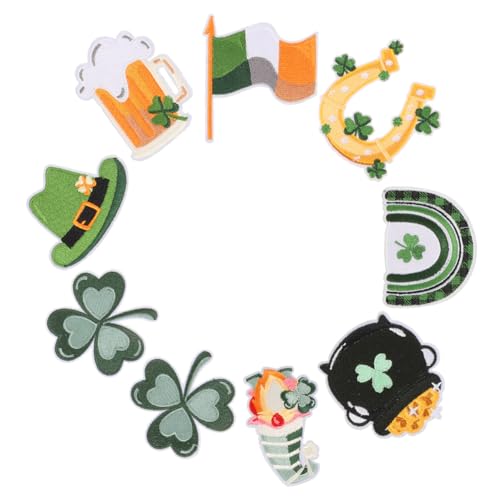 KONTONTY 9 Stück Aufnäher Zum St. Patricks Day Irisches Glückskleeblatt Bestickt Zum Aufnähen Auf Stoff Als Dekoration Für Kleidung von KONTONTY