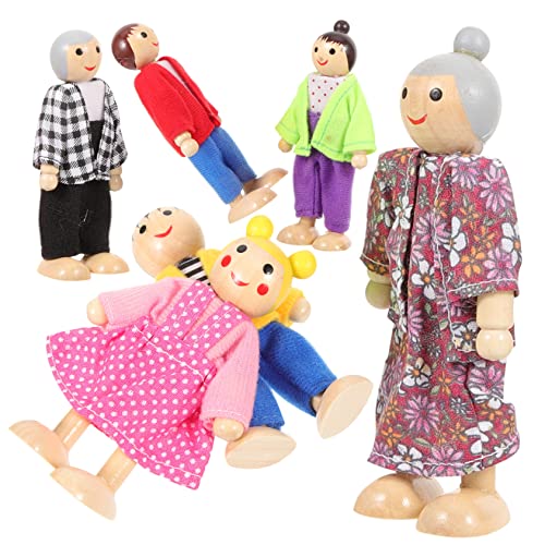 KONTONTY Holzfiguren Puppenhaus Puppenfamilie Set 1 Set Miniatur Holzpuppen Familie Bewegliche Figuren Für Puppenhaus Desktop Deko Kreatives Rollenspiel Für von KONTONTY