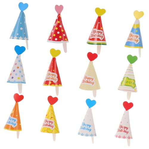 KONTONTY Mini Geburtstagsmützen Kuchen Toppers Bunte Karton Hüte Für Cupcake Dekoration DIY Geburtstagstorte Babyparty Und Kindergeburtstag üßigkeiten Deko Set von KONTONTY