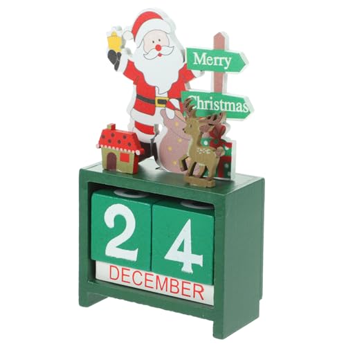 KONTONTY Weihnachtskalender Schmuck Weihnachtsblockkalender Dekoration Für Weihnachtsfeiern Countdown-kalender-dekor Kreativer Kalender Blöcke Kalender Weihnachtsdekoration Green Holz von KONTONTY