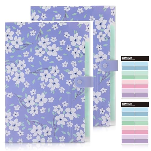 KONVINIT Dokumentenmappe A4 Fächermappe Plastik appen Ordnersystem,Ordnungsmappe 6 Tasche Floral Dokumente Organizer Mappe mit Schnalle a4 Mappe mit Fächern,violett,2 Stücke von KONVINIT