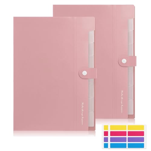 KONVINIT Dokumentenmappe mit fächern a4,Fächermappe Kunststoff Document Organizer Mappen Ordnersystem Schul Organizer Mappe Büro Organizer schulsachen aesthetic,rosa 2 Stücke von KONVINIT