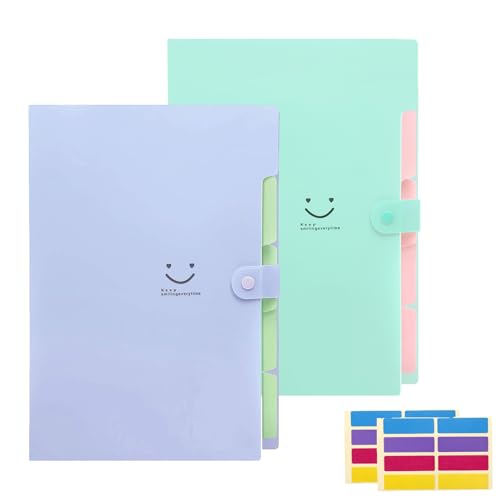 KONVINIT 2 Pack Fächermappe Ordnungsmappe Din A4 mit 5 Tasche Dokumentenmappe mit 4 Fächern Sammelmappe organisiert für Papier Organizer Büro Schul von KONVINIT