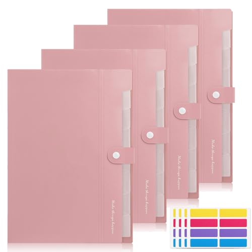 KONVINIT 4 Pack Dokumentenmappe A4 Fächermappe Aktenordner Sortiermappe mit 7 Fächern Ordnungsmappe aus Kunststoff,Papier Organizer für Büro Schule,rosa von KONVINIT