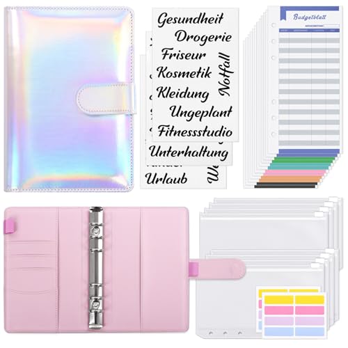 KONVINIT A6 Budget Binder,Budget Planner mit Geldumschläge und 12 Budgetbogen,6 Löcher Ringbuchordner Geld Mappe,Budget Organizer aus PU Leder,Silver von KONVINIT