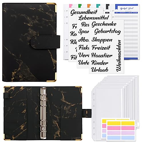 KONVINIT A6 Budget Binder Set,Ringbuch Budget Planner mit Geldumschläge und Budgetbogen,Budget Organizer für Geld,Geld Sparen Mappe für Anfänger,Black von KONVINIT