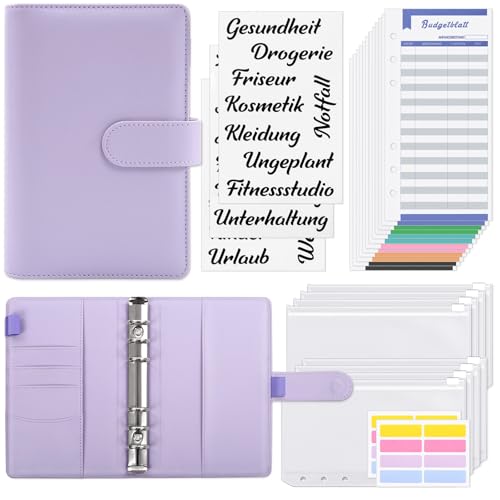 KONVINIT Budget Binder A6 Budget Planner,Budget Organizer,Budgetplaner mit Geldumschläge,Budgetbogen,Etiketten,Kalender für Budgetierung,Sparbuch mit Folien,Umschlagmethode Sparen von KONVINIT