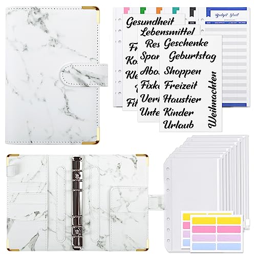 KONVINIT Budget Binder A6 Ringbuch Budget Planner mit Geldumschläge,Budgetbogen,Etiketten,Budget Organizer für Geld,Geldumschläge Organizer für Anfänger,weiss von KONVINIT