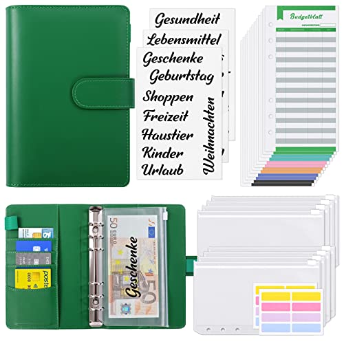 KONVINIT Budget Planner Budget Binder,A6 Budgetplaner Haushaltsbuch mit Geldfächer,Sparbuch mit Folien,Budget planner Deutsch mit Geldumschläge,Budgetbogen,forest green von KONVINIT