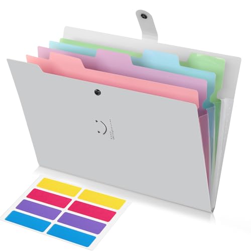 KONVINIT Dokumentenmappe A4,Fächermappe mit 5 Tasche Dokument Organizer Mappe mit 4 Fächern Kunststoff Ordnungsmappe mit Etiketten für Büro Hause Schule Folder Organizer,grau von KONVINIT