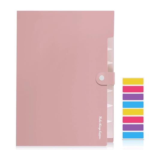 KONVINIT Dokumentenmappe A4 Fächermappe Mappe mit 7 fächern Ordnungsmappe aus Kunststoff,Papier Organizer für Büro Schule, Document Organizer Folder Bürobedarf Schulsachen,rosa von KONVINIT