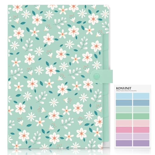 KONVINIT Dokumentenmappe - Fächermappe a4 Document Organizer Mappe mit 5 Fächern Große Kapazität Blumenmuster Sortiermappe mit Farbetiketten Organizer Folder,Aesthetic Schulsachen von KONVINIT