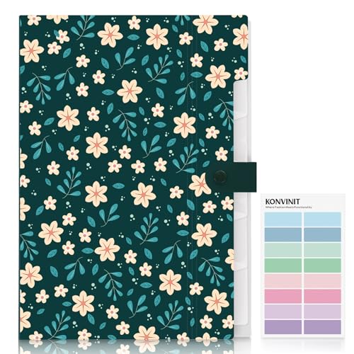 KONVINIT Dokumentenmappe a4 - Fächermappe Document Organizer mit 6 Tasche Große Kapazität Blumenmuster Mappen Ordnersystem Organizer Mappe,Aesthetic Schulsachen von KONVINIT