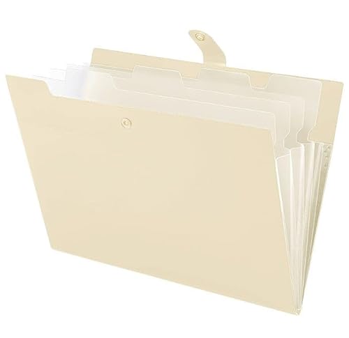 KONVINIT Dokumentenmappe a4 Fächermappe Mappen Ordnersystem Erweiterbar Ordnungsmappe mit 5 Pockets Grosse Kapazität Document Organizer mit Druckknopf für Büro Hause Schule,creme von KONVINIT