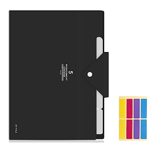 KONVINIT Fächermappe,Dokumentenmappe A4 Mappe mit 4 Fächern Erweiterbar Ordnungsmappe Document Organizer Folder mit Schnalle,schwarz von KONVINIT