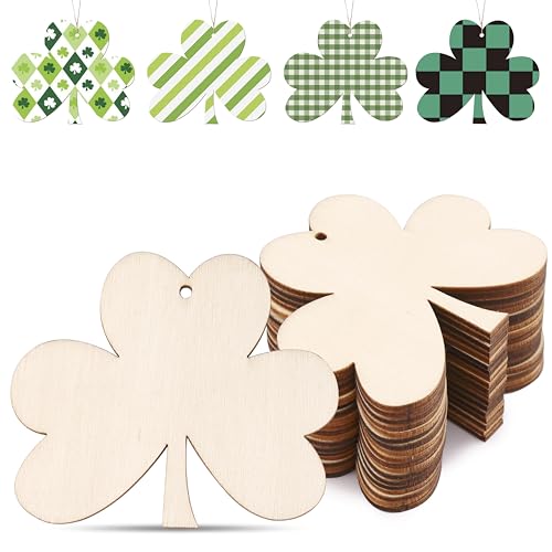 30 Stück 8,9 cm Holz-Kleeblatt-Ornamente zum Bemalen, St. Patrick's Day, Dekoration, Ausschnitte, unlackierte Holzscheiben zum Basteln, hängende Dekorationen (8,9 cm - 76,2 cm) von KOOCHOICE