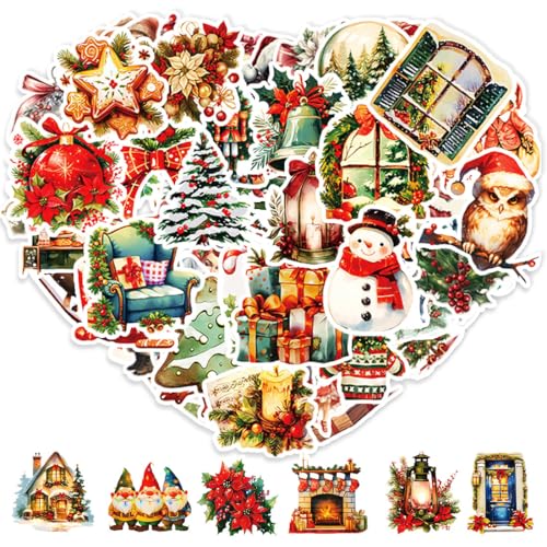 KOOKZ 100 Stück Aufkleber Weihnachten, Vintage Weihnachtsaufkleber Selbstklebend Weihnachtsetiketten, Geschenkaufkleber Weihnachten Etiketten, Weihnachten Sticker für Geschenkverpackung DIY von KOOKZ