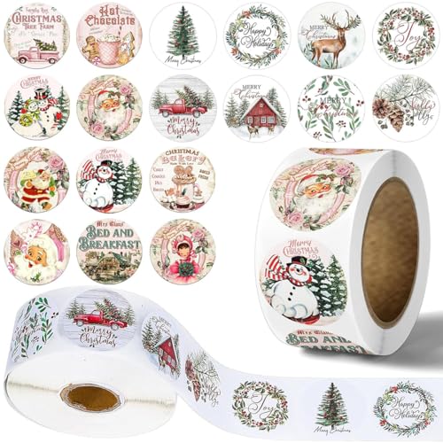 KOOKZ 1000 Stück Aufkleber Weihnachten, Geschenkaufkleber Weihnachten Etiketten, Weihnachtsaufkleber Selbstklebend Weihnachtsetiketten, Weihnachten Sticker für Geschenkverpackung (2 Rolle) von KOOKZ