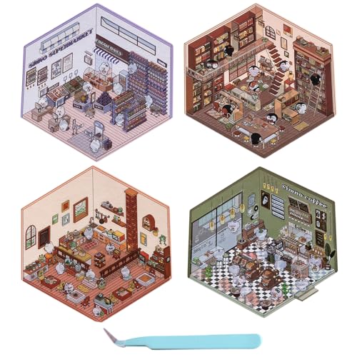 DIY 3D House Stickers, 4 Sets Fun DIY Stickers Scene, Cartoon Scene Stickers, Relief Stress Pass The Time For Adult (A) von KOOMAL