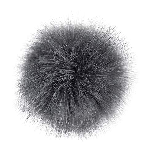 KOOSUFA Kunstfell Bommel Pompon Fellbommel für Mützen Beanies Auto Schlüsselanhänger Tasche Deko (Dunkelgrau, 10cm) von KOOSUFA