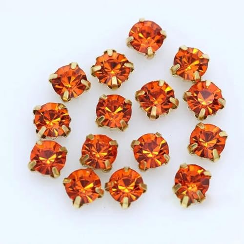 100 Stück 3 mm Farbe zum Aufnähen von Kristallglas-Diamanten-Strasssteinen, Gold Cup Claw, 4-Loch-Nähsteinperlen, DIY-Bastelkleidung, orange von KOPGBM