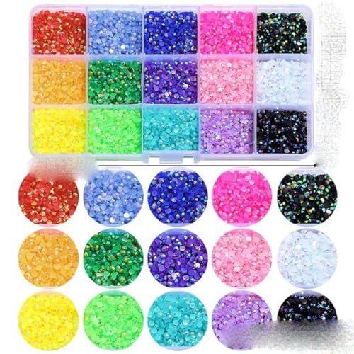 15000 Stück 3 mm AB Jelly Nagel-Strasssteine, Kunstharz, flache Rückseite, bunte Glitzer-Charms, Zubehör, DIY 3D-Nagelkunst-Dekorationen, Strass-Set1 3 mm 15000 Stück von KOPGBM