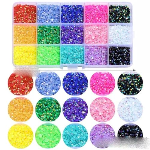 15000 Stück 3 mm AB Jelly Nagel-Strasssteine, Kunstharz, flache Rückseite, bunte Glitzer-Charms, Zubehör, DIY 3D-Nagelkunst-Dekorationen, Strass-Set2, 4 mm, 7500 Stück von KOPGBM